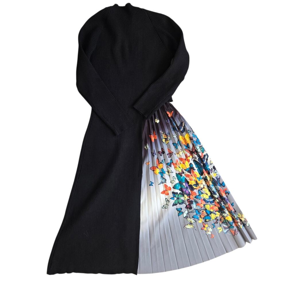 NWT Glory Connection Whimsigoth Butterfly Dress Ribbed Knit Modest Women Small